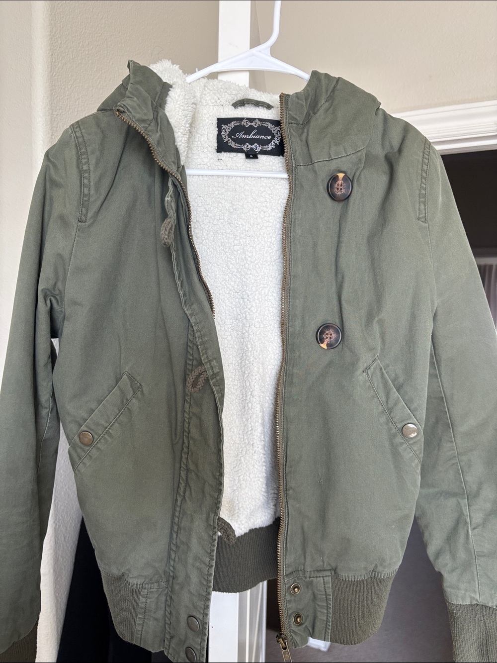 Olive Green Hooded Sherpa-Lined Jacket